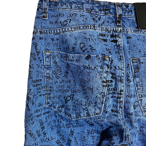One Teaspoon Graffiti High Rise Straight Leg Cropped Raw Hem Jeans 22 XXS 00 - Picture 11 of 17